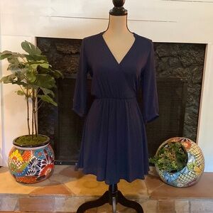 New Navy blue 3/4 sleeve chiffon dress